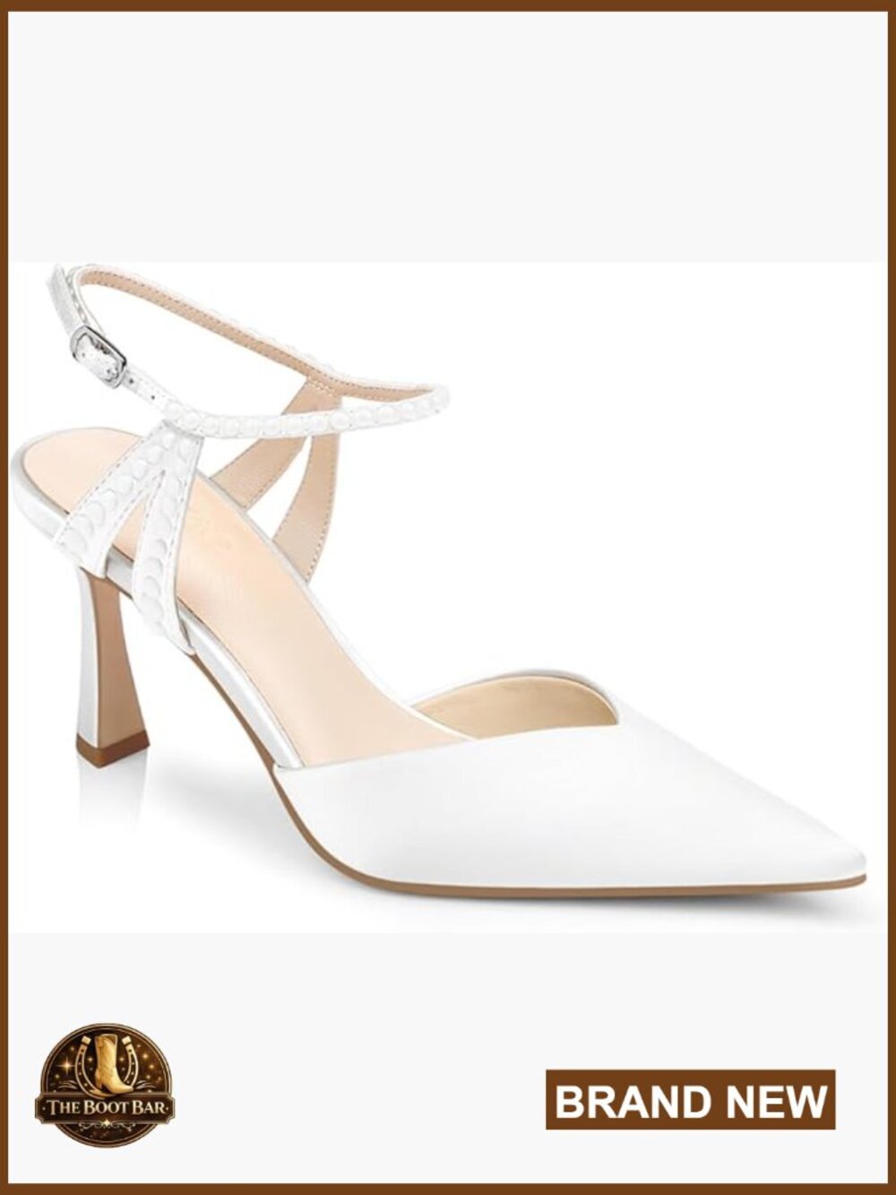 Elegant Satin Pearl Ankle Strap Stiletto Pumps Heels Wedding Dress